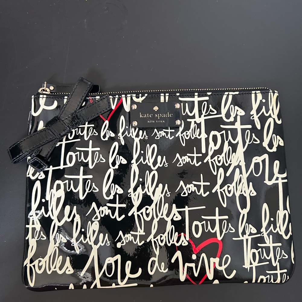 Kate Spade Black and White Script Pouch